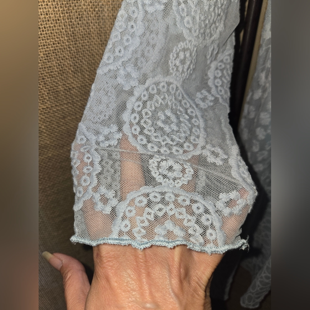 Women's Calstyle Sheer Embroidered Lined Elegant Lace Dress in Light Blue Medium - Picture 5 of 11